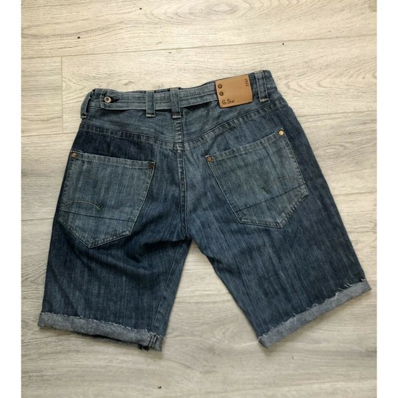 G-Star Raw 3301 Slim Fit Medium Aged Cuffed Denim Blue Jean Shorts Mens W33 L32 - Picture 3 of 9